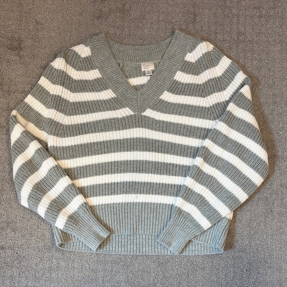 Target V-Neck Sweater - Gray and White Stripes